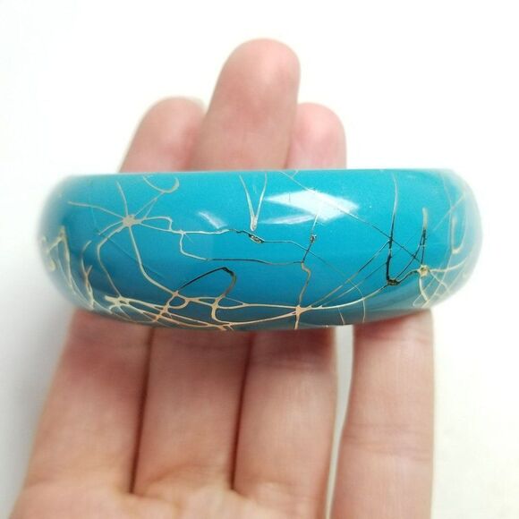 Vintage Blue and Silver Tone Plastic Wild Bangle Bracelet, 80s Style, Estate - Picture 5 of 6